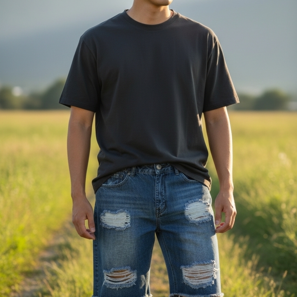 Carbon Men's Distressed Blue Denim Shorts